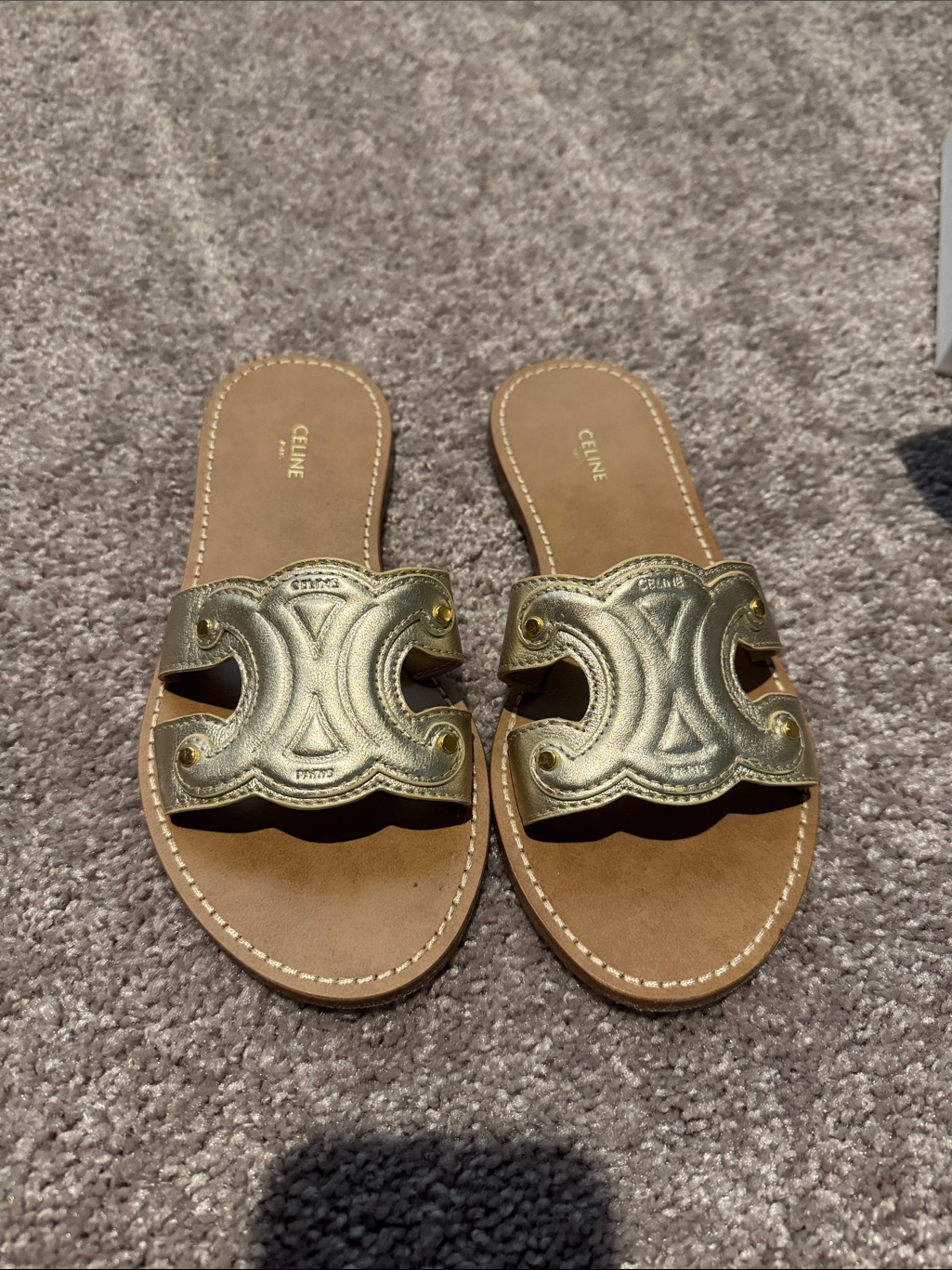 Celine Metallic Gold Leather Slide Sandals